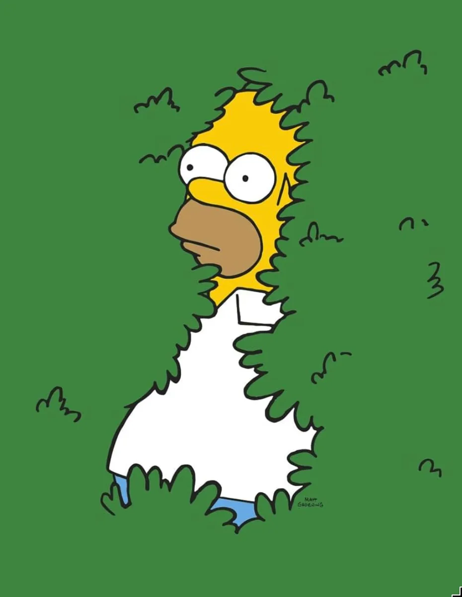 Homer disappearing into the bushes